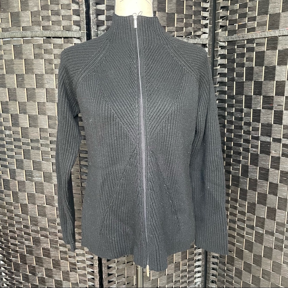 Brax Black Wool Zip-Up Sweater Sz 40